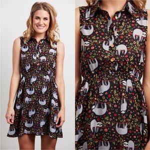 Paper Plane London Sloth Print Floral Retro Dress ModCloth Anthropologie